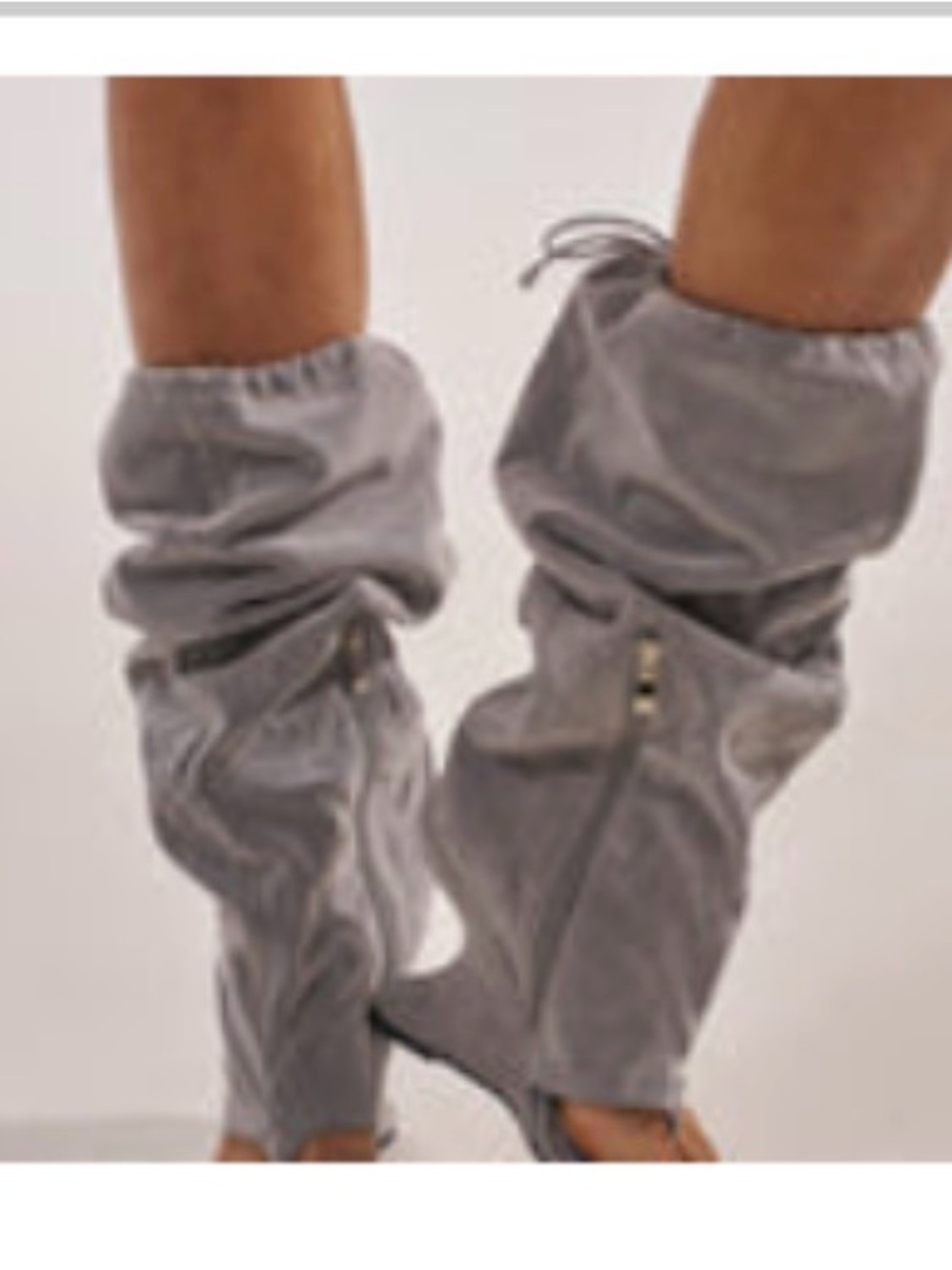 Slouchy Gray Suede-Look Heeled Boots